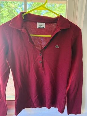 Lacoste Women's Burgundy V-Neck Polo Sweater